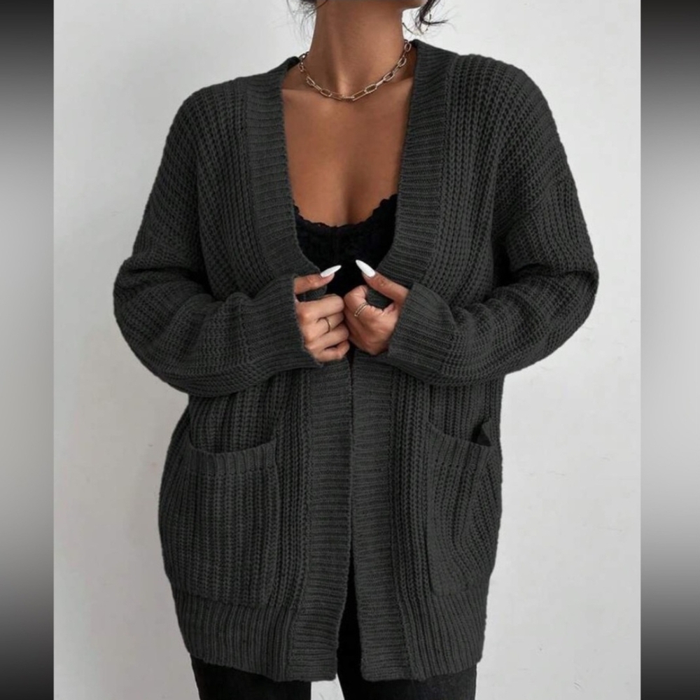 Kara and Kate Dark Gray Chunky Knit Long Open Front Cardigan NWT Medium